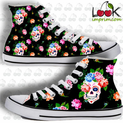 BASKET BLACK SKULL ROSES